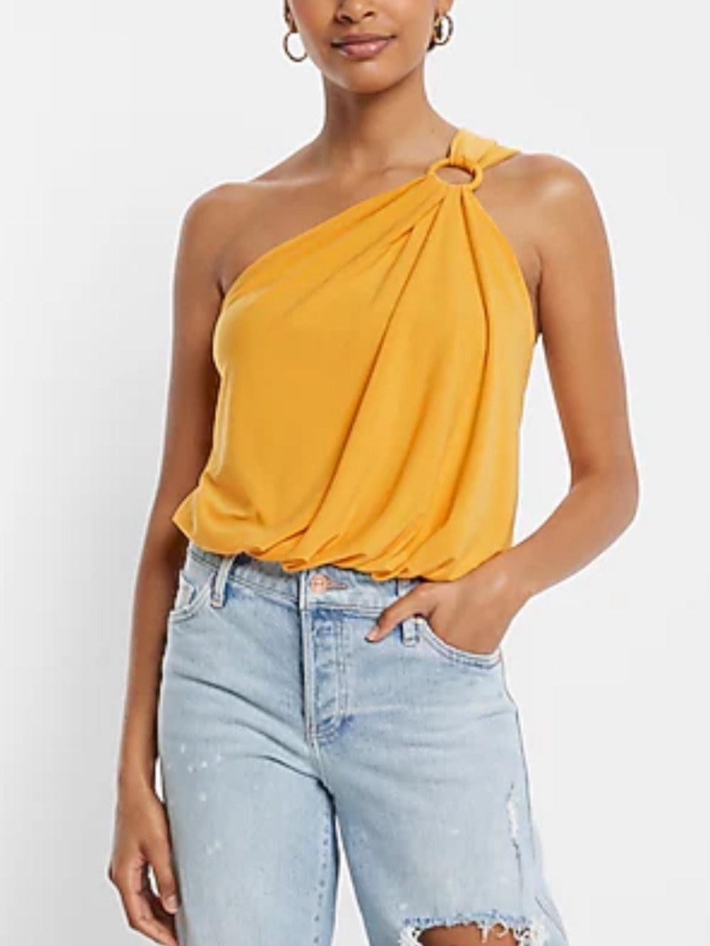 Express  Skimming One Shoulder O-Ring Bodysuit Orange Mango Size: S